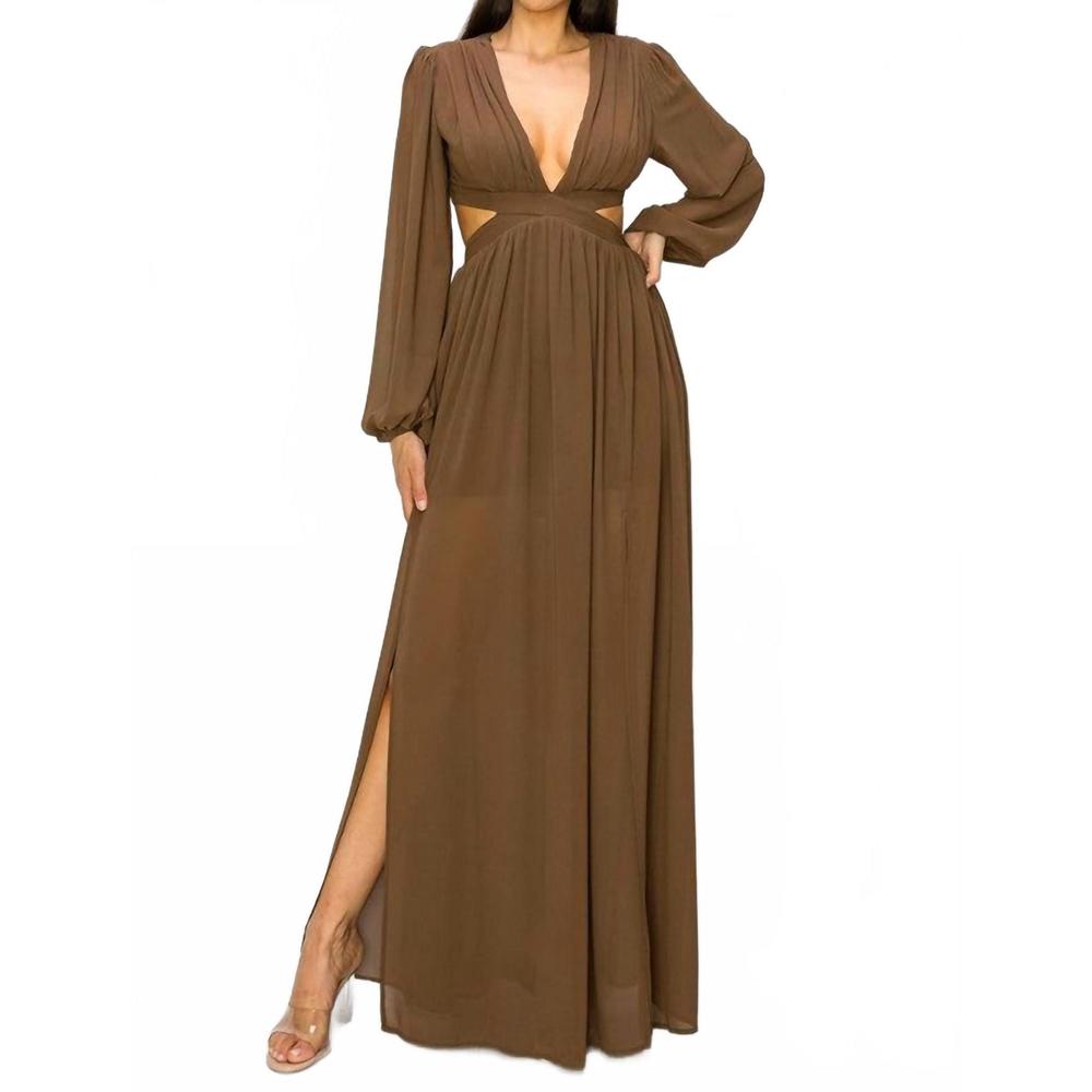 NEW LITTLE SECRET OF MINE cut out maxi dress in brown